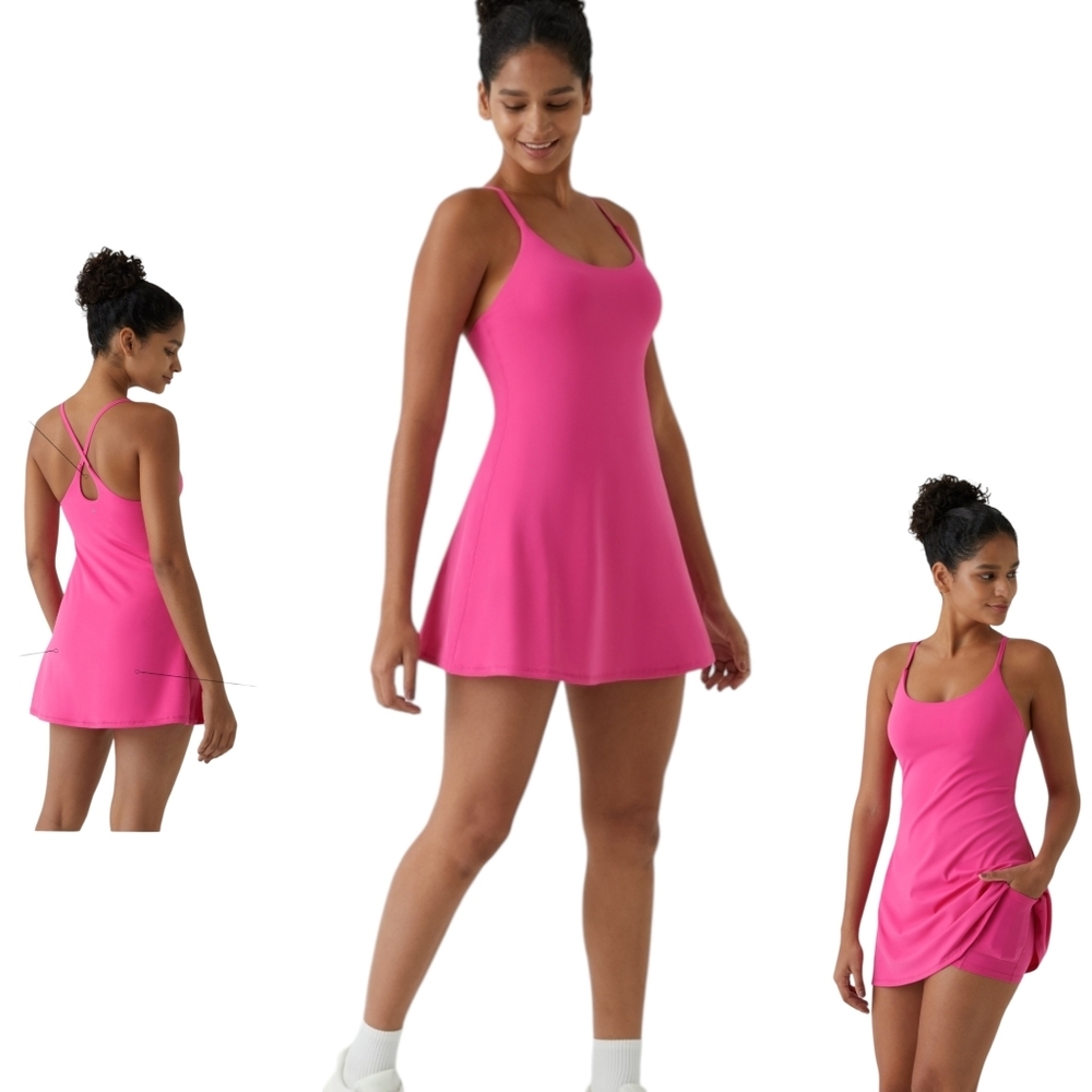 HALARA Hot Pink Mini Dress with Cross-Back Straps